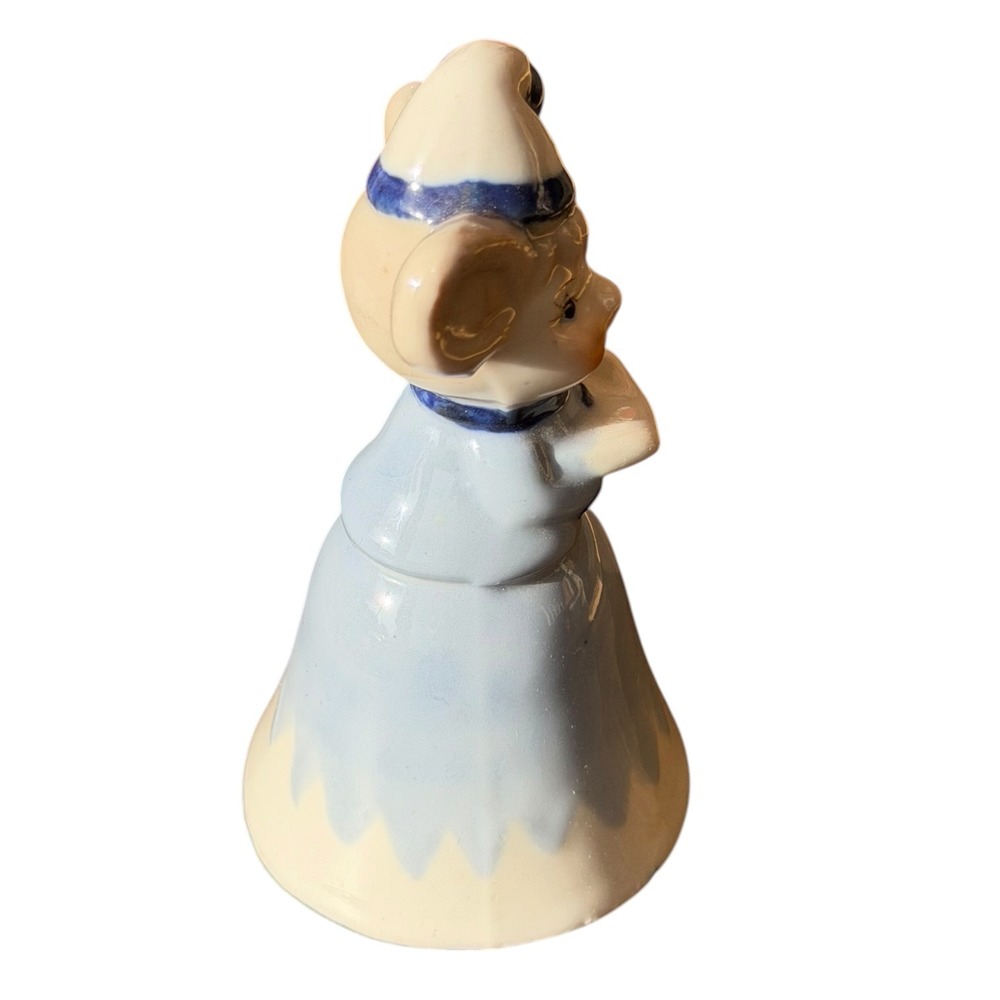Vintage Ceramic Mouse Bell Figurine Blue Dress Bonnet Hand Painted Kitsch Decor - Picture 5 of 10